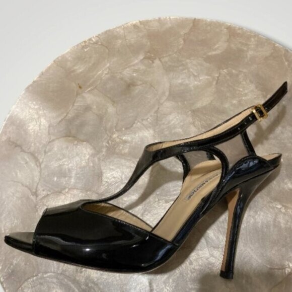 Charles David T-strap Patent Leather Peep Toe Heels Sz 8 AB - Picture 4 of 10